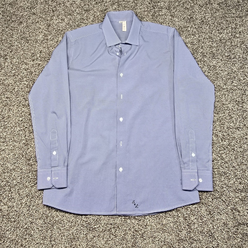 State And Liberty  athletic-fit performance dress shirt Men Size 40/15.5/M Blue